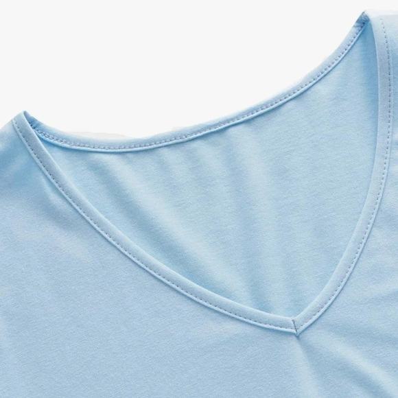 SweatyRocks Women's Casual V Neck Short Sleeve Solid Crop Top T-Shirt Light Blue - Picture 3 of 7